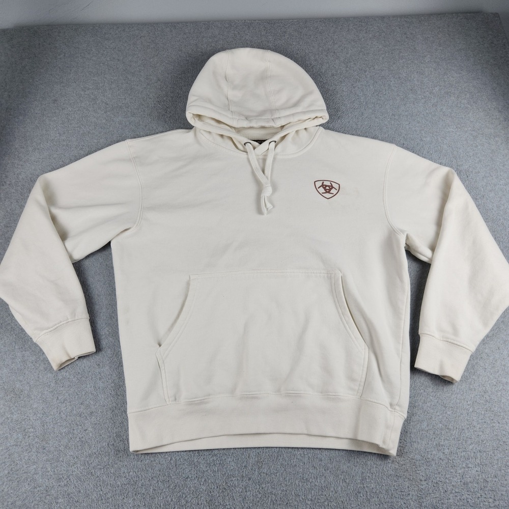 Ariat Hoodie Mens Medium White Playa Playa Buckle SMU Graphic Print Fleece Lined